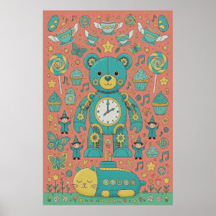 Mooie drukke teddybeer Illustratie Poster