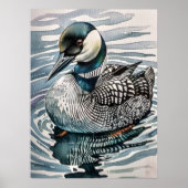 Mooie duiker op het water in aquarel poster (Voorkant)