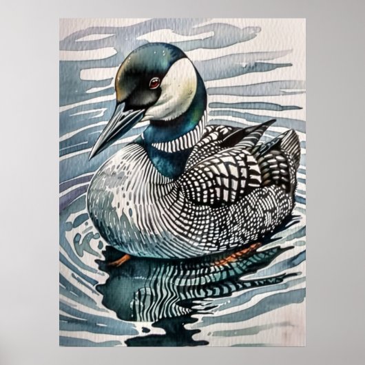 Mooie duiker op het water in aquarel poster (Voorkant)