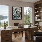 Mooie duiker op het water in aquarel poster