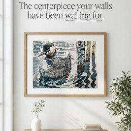 Mooie duiker op het water in aquarel poster
