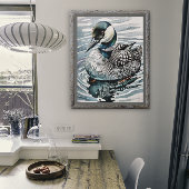 Mooie duiker op het water in aquarel poster