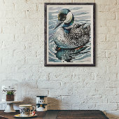 Mooie duiker op het water in aquarel poster