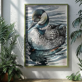 Mooie duiker op het water in aquarel poster