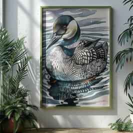 Mooie duiker op het water in aquarel poster