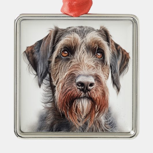 MOOIE DUITSE DRAADHARIGE WIJZERHOND METALEN ORNAMENT (Voorkant)