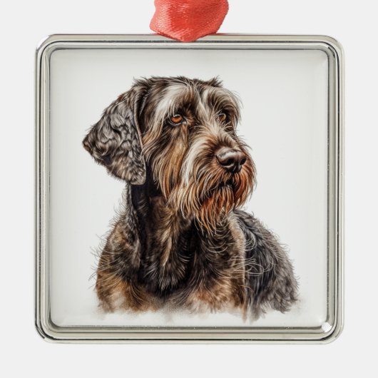 MOOIE DUITSE DRAADHARIGE WIJZERHOND METALEN ORNAMENT (Voorkant)