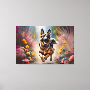Mooie Duitse Herder Hond & Bloemen Canvas Afdruk