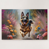 Mooie Duitse Herder Hond & Bloemen Legpuzzel (Horizontaal)