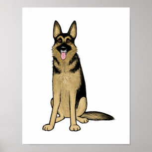 Mooie Duitse Herder Hond Cartoon Art Tekening Poster