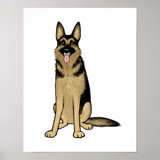 Mooie Duitse Herder Hond Cartoon Art Tekening Poster (Voorkant)