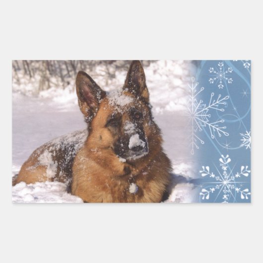 Mooie Duitse Herder Hond in sneeuw Rechthoekige Sticker (Voorkant)