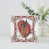 Mooie Duitse herder met Holly Berries Feestdagenkaart (Staand voorkant)