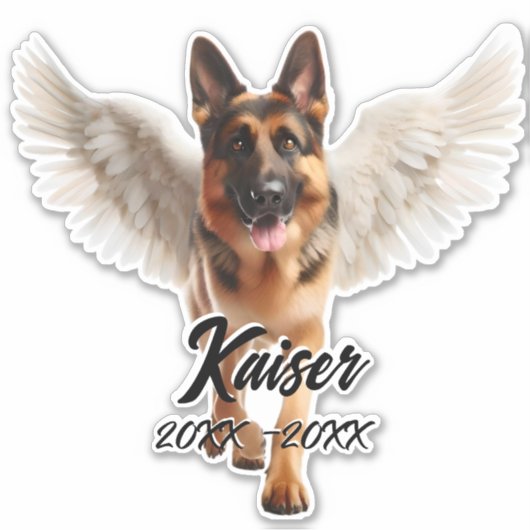 Mooie Duitse Herder met Wings Memorial Sticker (Voorkant)