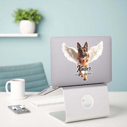 Mooie Duitse Herder met Wings Memorial Sticker (Laptop op bureau)