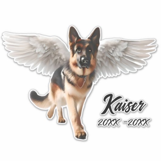 Mooie Duitse Herder met Wings Memorial Sticker (Voorkant)