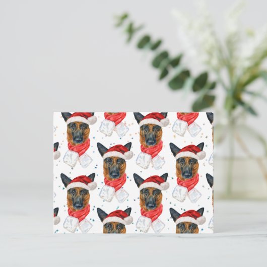 Mooie Duitse Herdershond Kerst Patroon Feestdagenkaart (Staand voorkant)