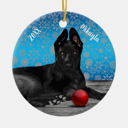 Mooie Duitse Herderspup Kerstmis  Keramisch Ornament (Voorkant)