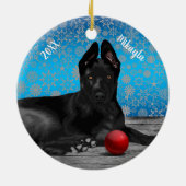 Mooie Duitse Herderspup Kerstmis  Keramisch Ornament (Achterkant)