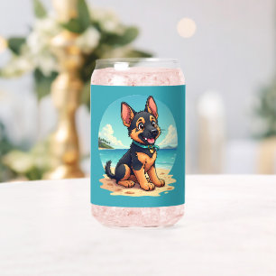 Mooie Duitse Herderspuppy Strand Illustratie Blikvorm Glas