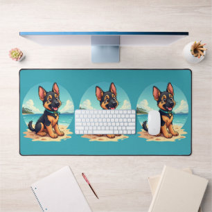 Mooie Duitse Herderspuppy Strand Illustratie Bureaumat