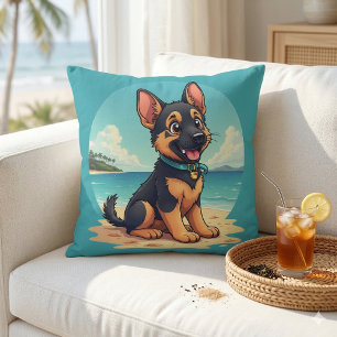 Mooie Duitse Herderspuppy Strand Illustratie Kussen