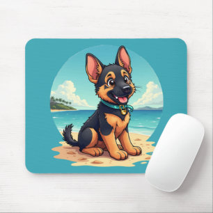Mooie Duitse Herderspuppy Strand Illustratie Muismat