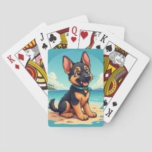 Mooie Duitse Herderspuppy Strand Illustratie Pokerkaarten