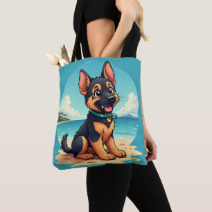 Mooie Duitse Herderspuppy Strand Illustratie Tote Bag