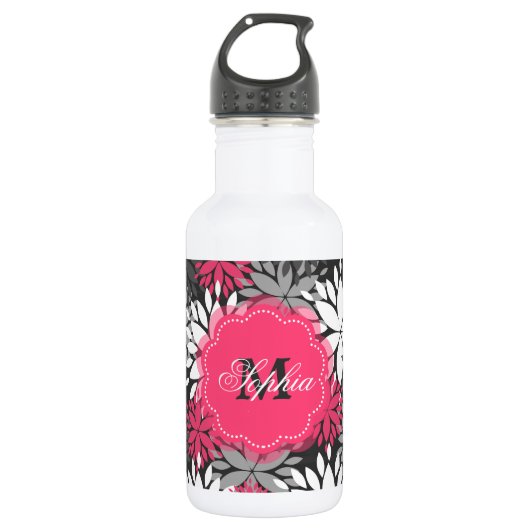 Mooie, dunne monogram floraal patroon waterfles  (Voorkant)
