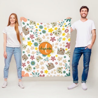 Mooie, dunne, monogrammen bloemen pastelwit fleece deken