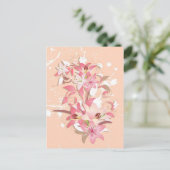 Mooie, dunne,  roze witte bloemen briefkaart (Staand voorkant)