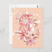 Mooie, dunne,  roze witte bloemen briefkaart (Voorkant / Achterkant)