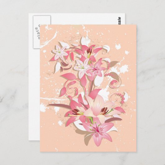 Mooie, dunne, roze witte bloemen briefkaart (Voorkant / Achterkant)