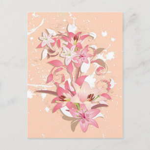 Mooie, dunne,  roze witte bloemen briefkaart
