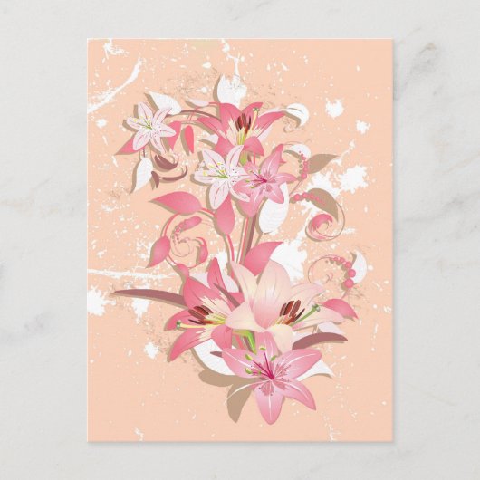 Mooie, dunne,  roze witte bloemen briefkaart (Voorkant)