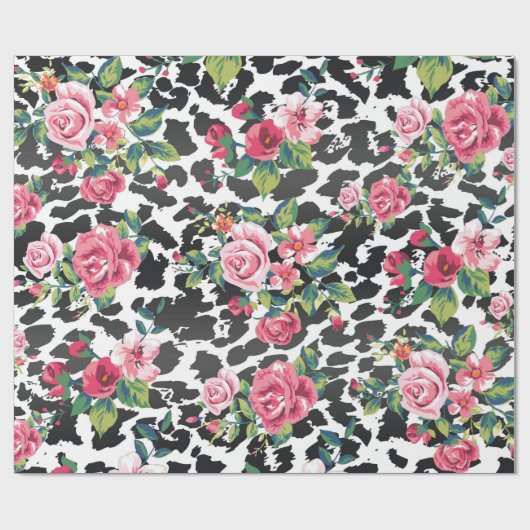 Mooie, dunne  rozen en luipaard cadeaupapier (Vlak)