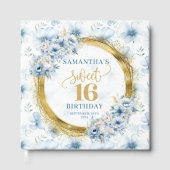 Mooie Dusty Blue Sweet 16 gastenboek met glitter (Voorkant)