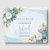 Mooie Dusty Blue White Gold Flowers Sweet 16th Gastenboek (Voorkant)