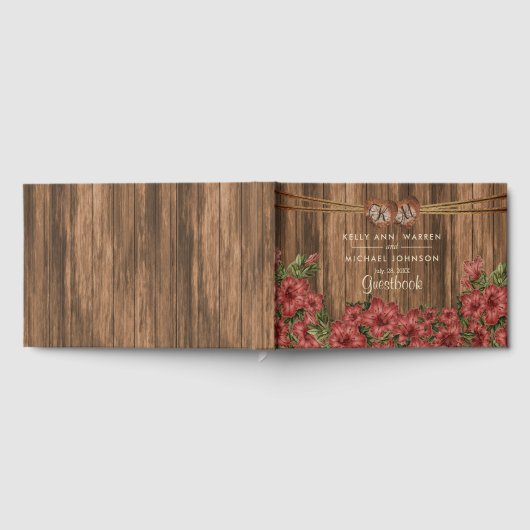 Mooie Dusty Roos Flowers on Wood - Guestbook Gastenboek (Volledig)