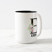 Mooie E Monogram Beginitial Tweekleurige Koffiemok (Voorkant rechts)