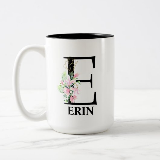 Mooie E Monogram Beginitial Tweekleurige Koffiemok (Links)
