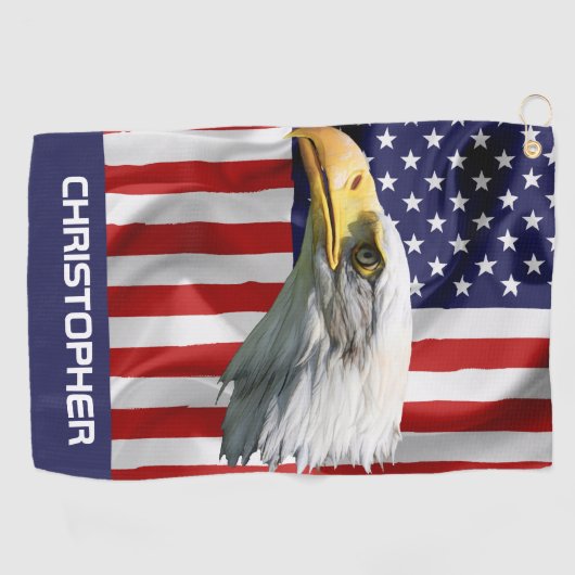 Mooie Eagle, de Amerikaanse vlag, patriottisch Golfhanddoek (Horizontaal)