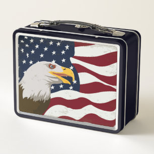Mooie Eagle & USA Flag Metal Lunch Box