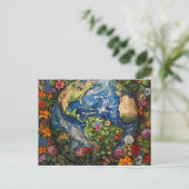 Mooie Earth Day Floral Wereldbol Design Briefkaart (Staand voorkant)
