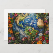 Mooie Earth Day Floral Wereldbol Design Briefkaart (Voorkant / Achterkant)
