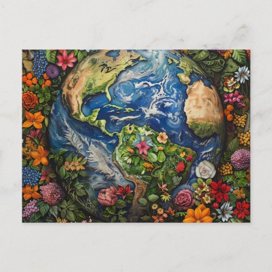 Mooie Earth Day Floral Wereldbol Design Briefkaart (Voorkant)