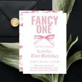 Mooie Eén Roze Strik Coquette Meisje 1e Verjaardag Kaart