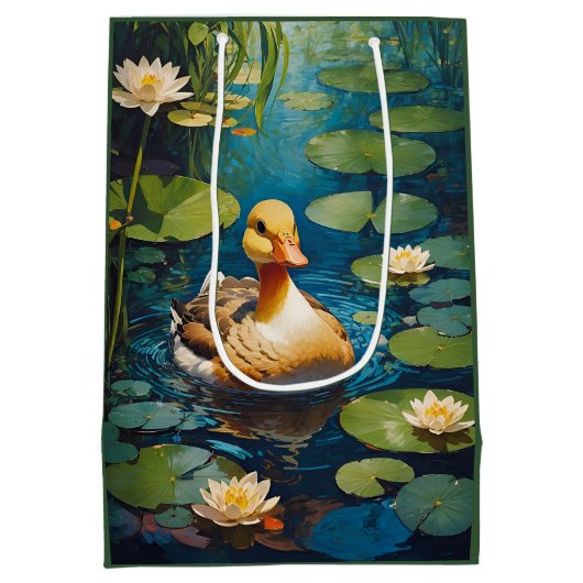 Mooie eend bij de vijver medium cadeauzakje (Achterkant)