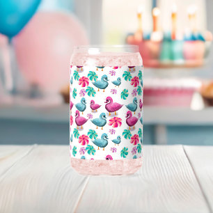 Mooie Eend Bloemmotief Kawaii Roze Blauwe Eenden Blikvorm Glas